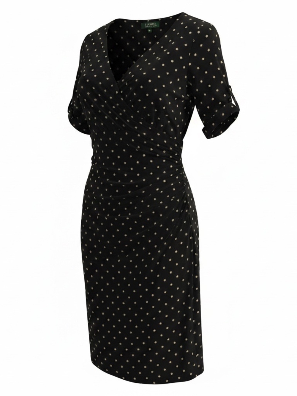 Lauren Ralph Lauren Black Midi Wrap Dress with Gold Star Dot Print